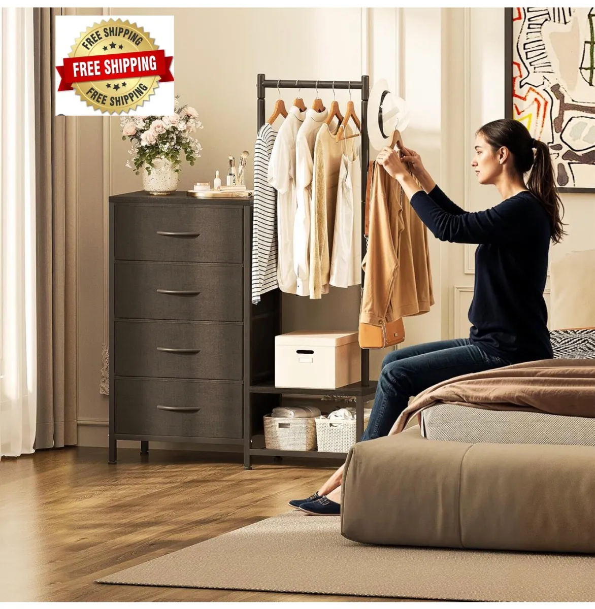 3 in 1 Chest of Drawers Bedroom, Including 4 Fabri - Image 1