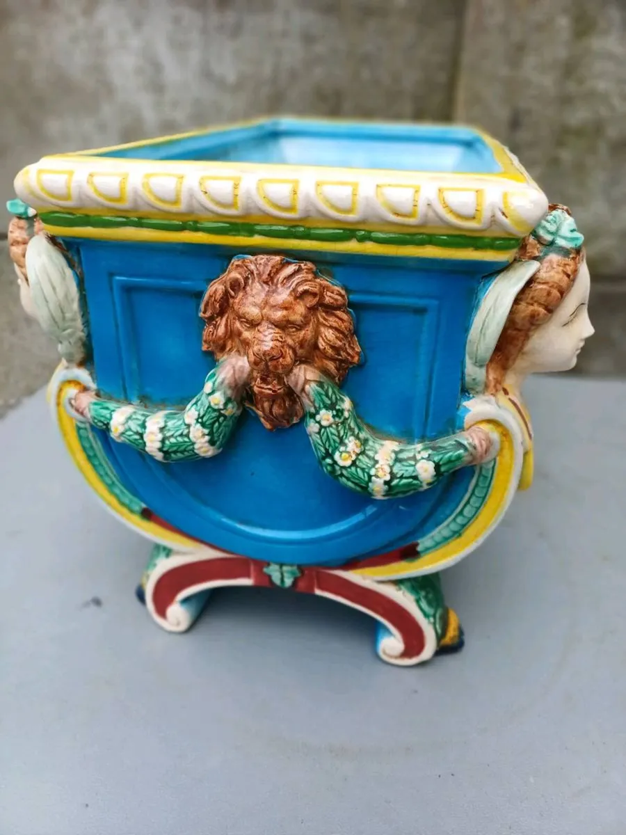 Antique Majolica Cherub Ceramic Planter - Image 3
