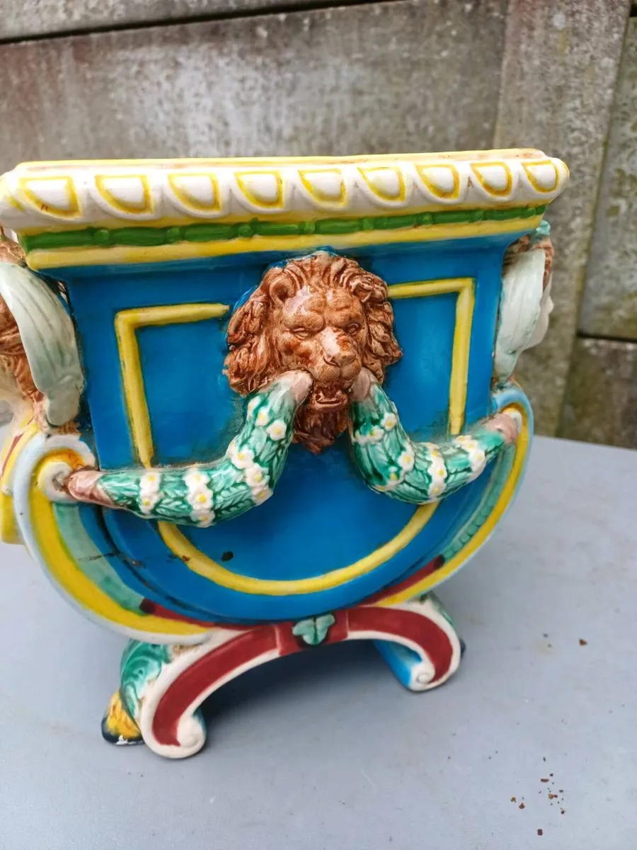 Antique Majolica Cherub Ceramic Planter - Image 4