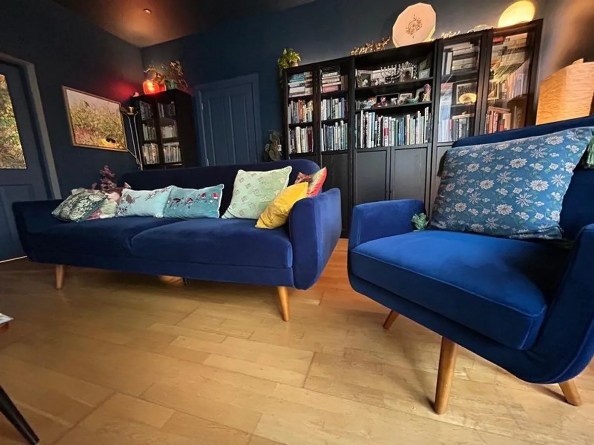 Velvet Sofa Bed and Swivel Chair Bundle 375 Excellent Condition - Image 1