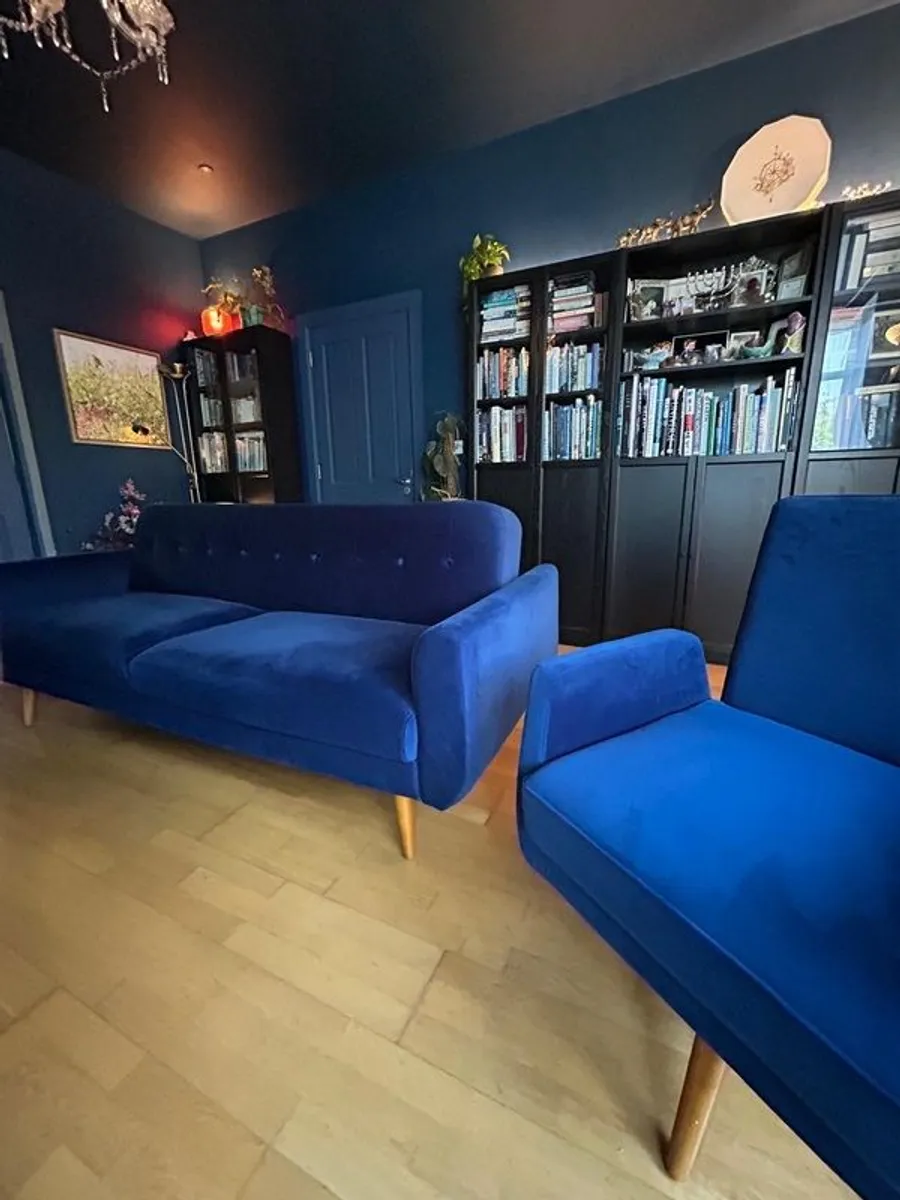 Velvet Sofa Bed and Swivel Chair Bundle 375 Excellent Condition - Image 2