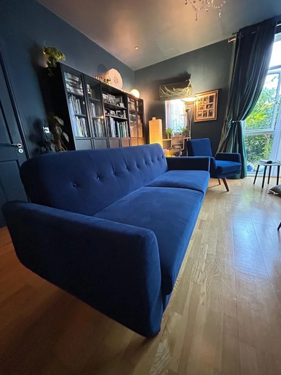 Velvet Sofa Bed and Swivel Chair Bundle 375 Excellent Condition - Image 3