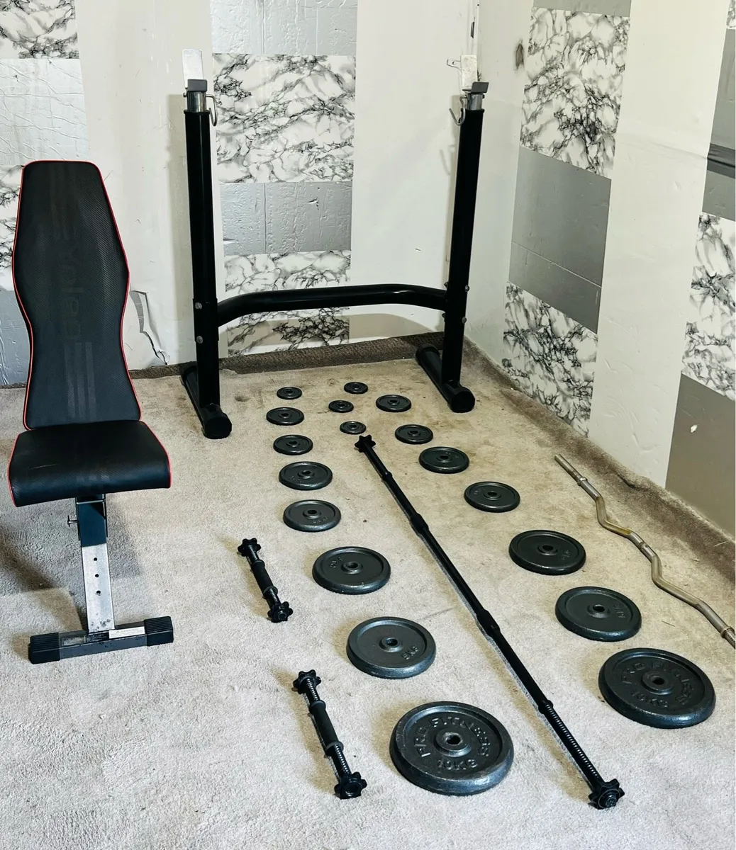 ADJUSTABLE RACK BENCH STEEL WEIGHTS BARBELL DUMLS - Image 2
