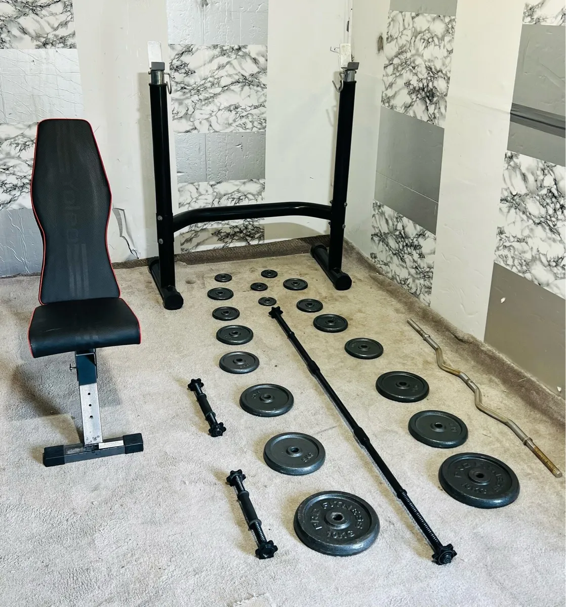 ADJUSTABLE RACK BENCH STEEL WEIGHTS BARBELL DUMLS - Image 3
