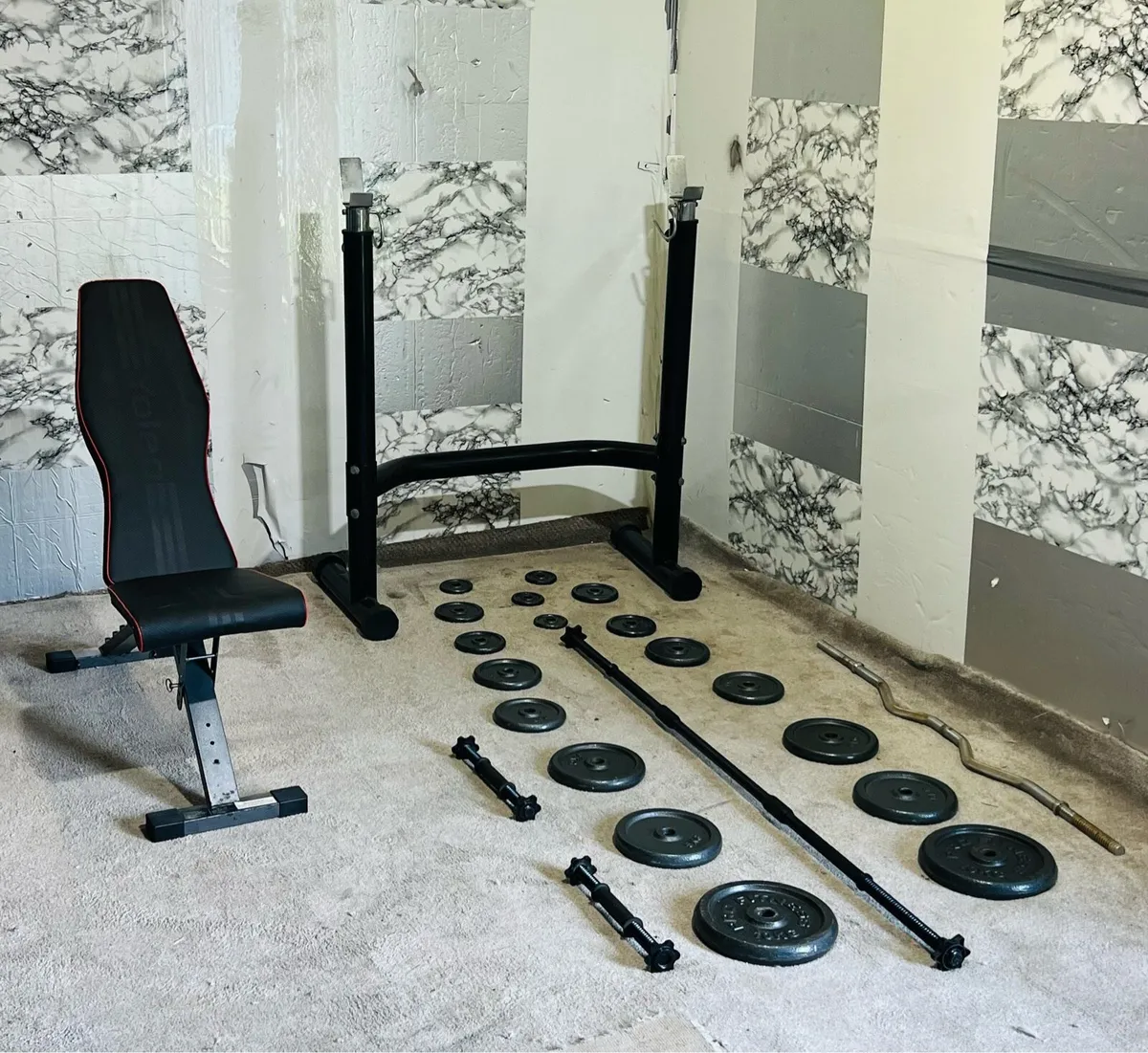 ADJUSTABLE RACK BENCH STEEL WEIGHTS BARBELL DUMLS - Image 1
