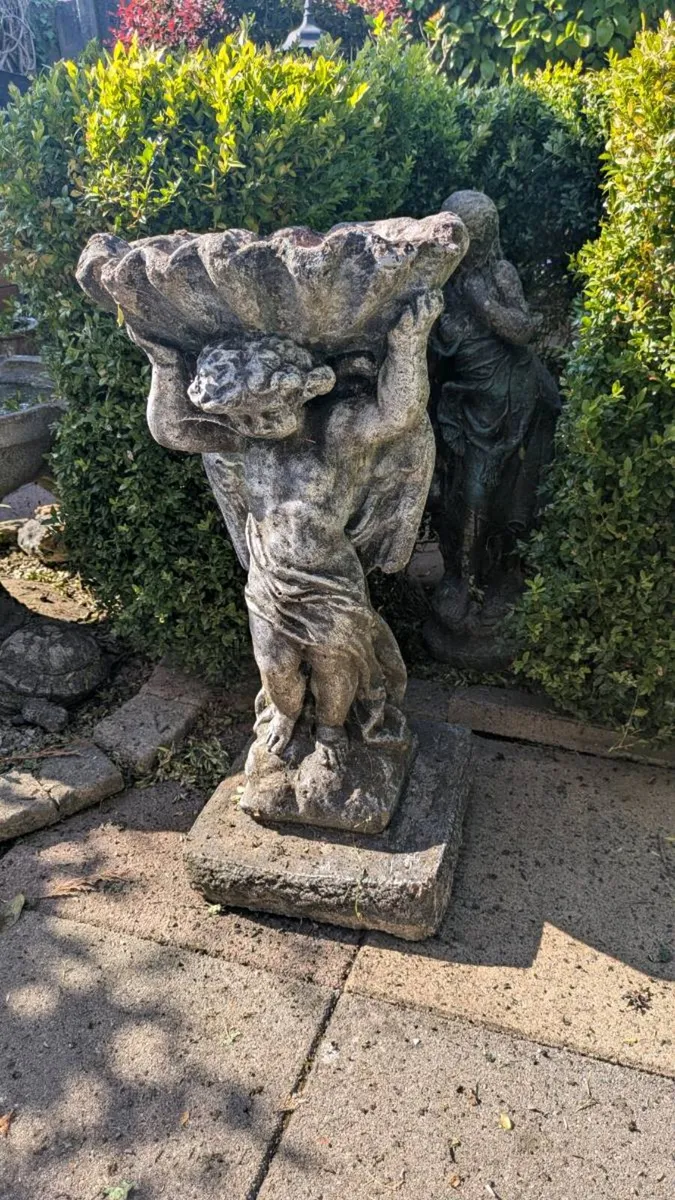 Angel and Shell Stone Birdbath garden statue - Image 1