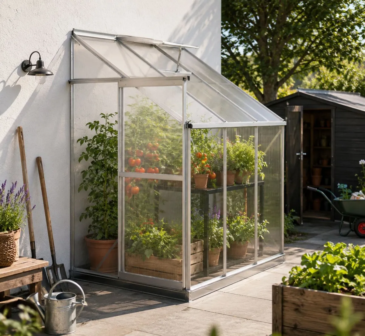 Lean To Aluminium Greenhouse with Base 4.09m3 Wall - Image 1