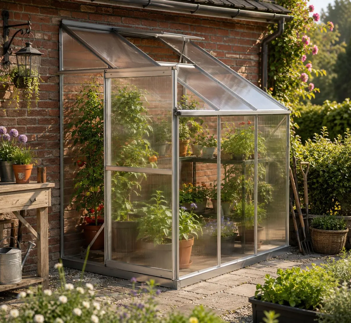 Lean To Aluminium Greenhouse with Base 4.09m3 Wall - Image 4
