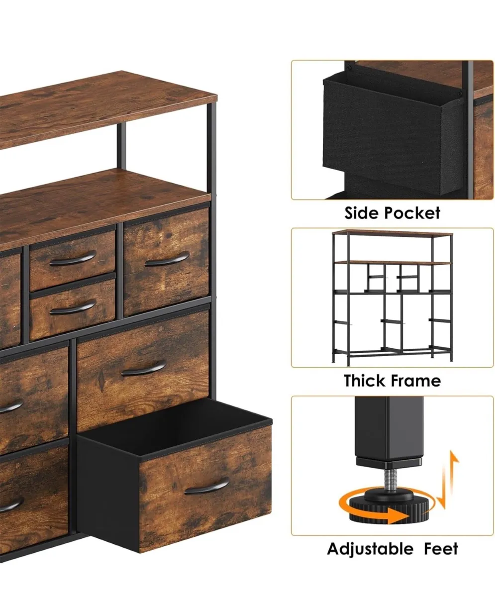 Tall Chest of Drawers, 8 Fabric Drawers Dresser wi - Image 3