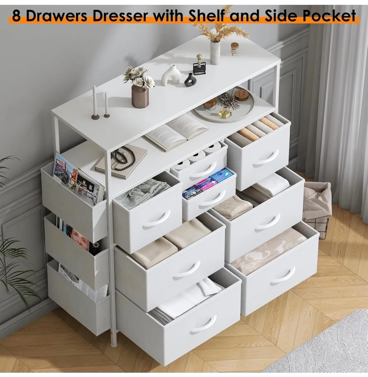 Tall Chest of Drawers, 8 Fabric Drawers Dresser wi - Image 4