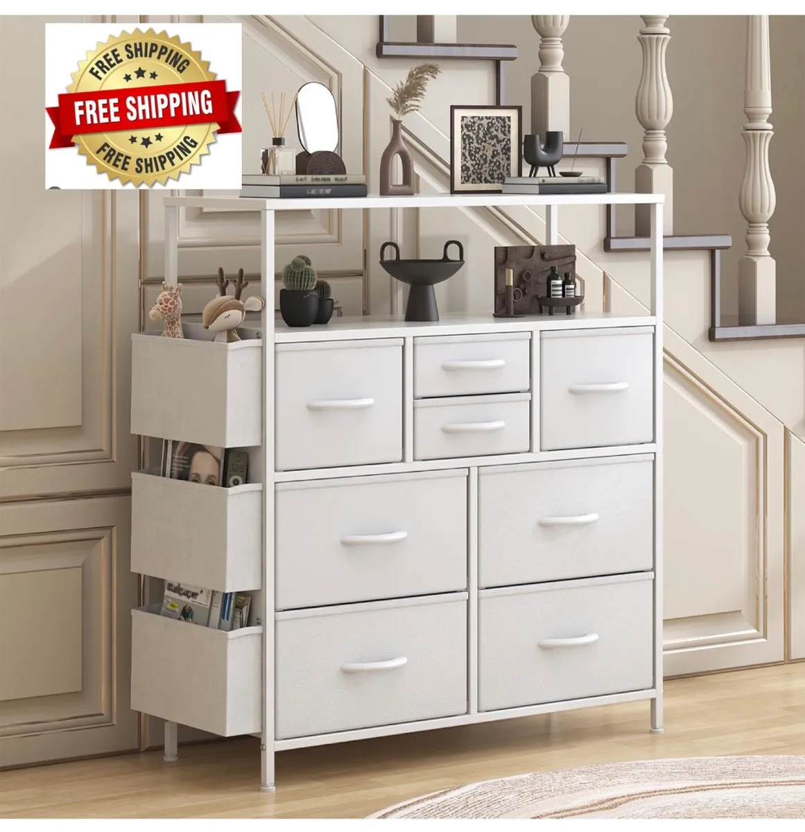 Tall Chest of Drawers, 8 Fabric Drawers Dresser wi - Image 1