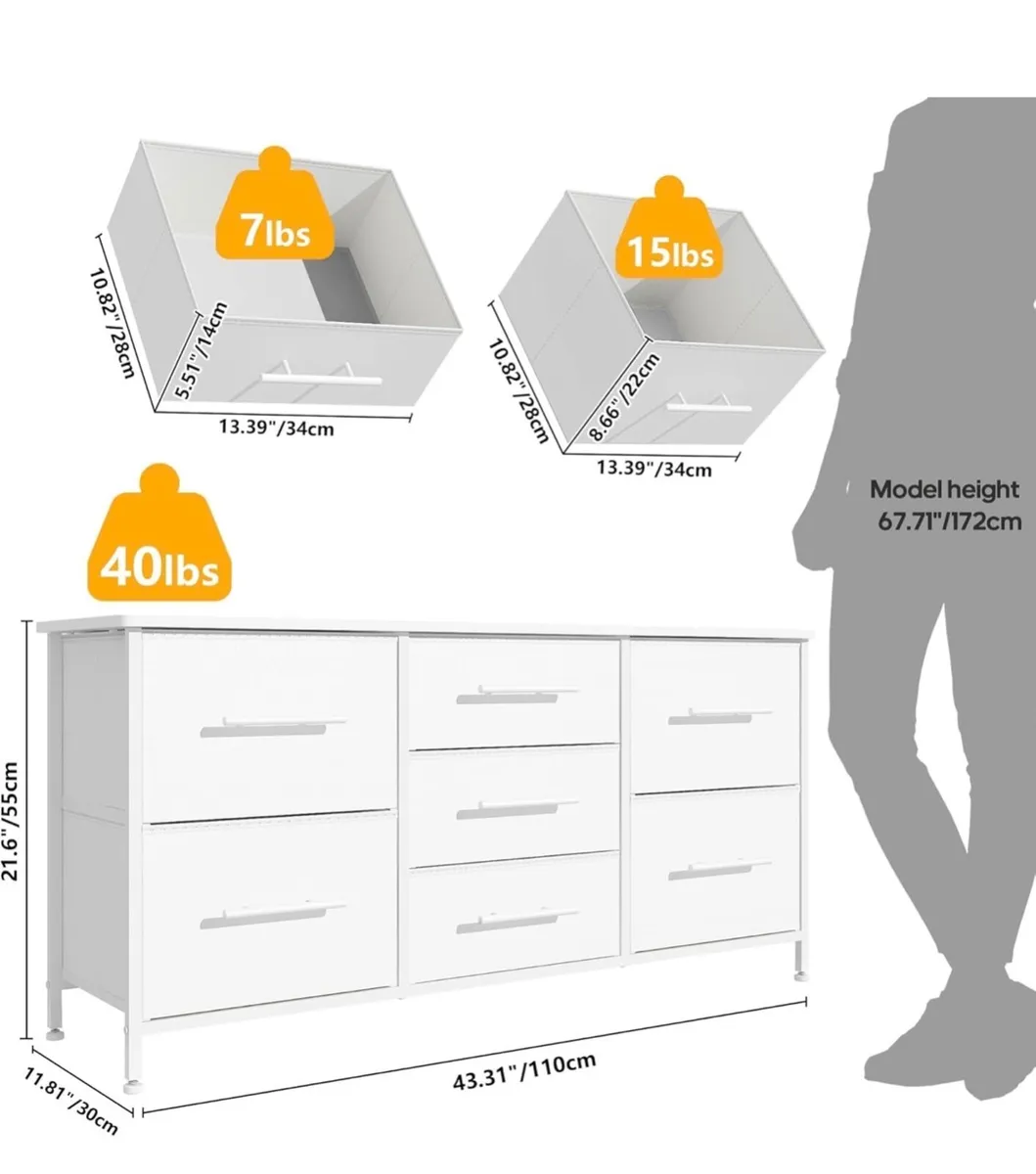 Chest of Drawers, Dresser for Bedroom with 7 Fabri - Image 4