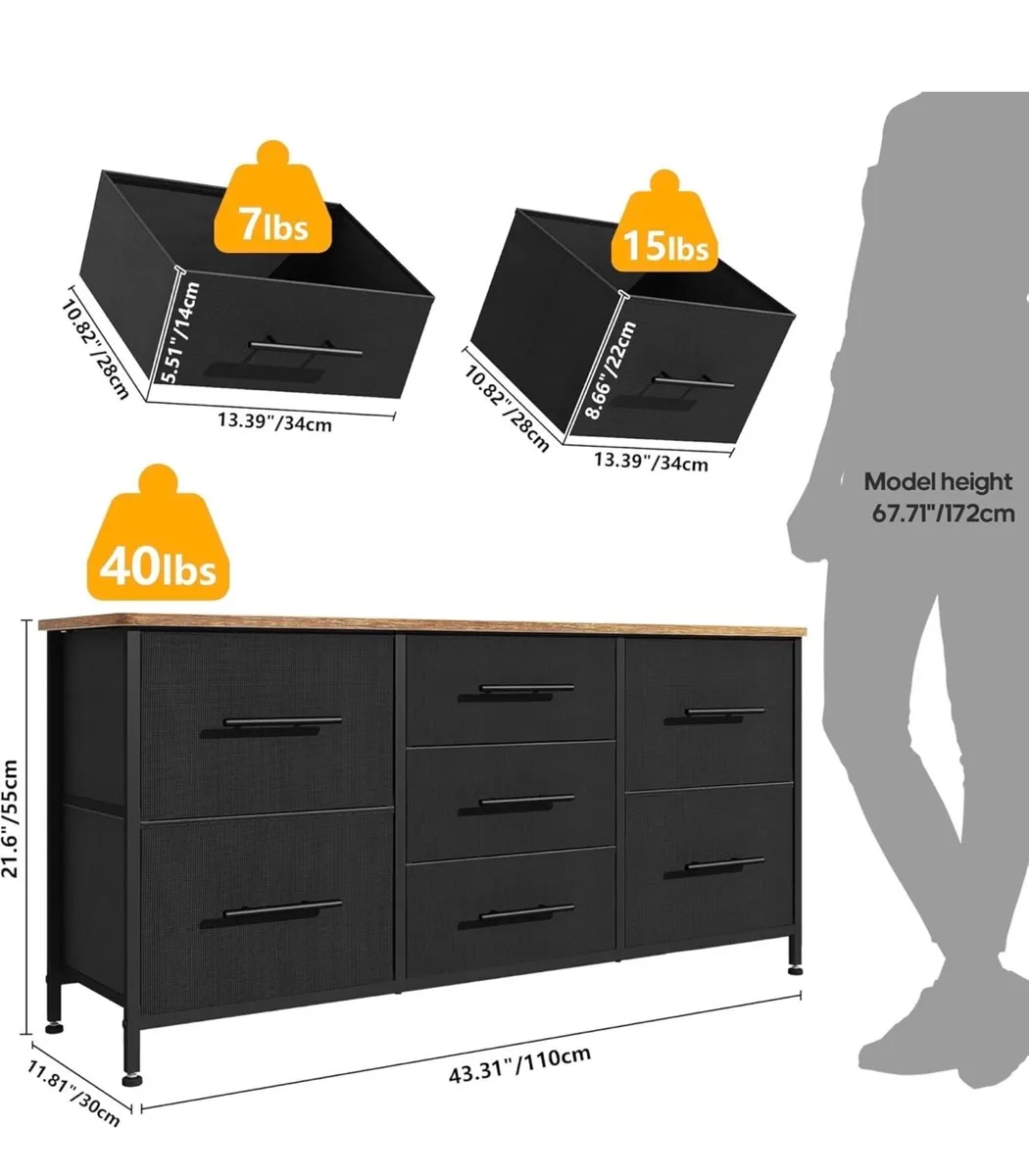 Chest of Drawers, Dresser for Bedroom with 7 Fabri - Image 4