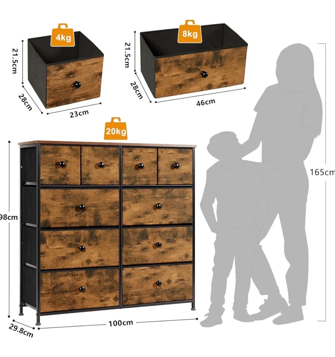 Chest of Drawers, Bedroom Furniture with 10 Large - Image 4