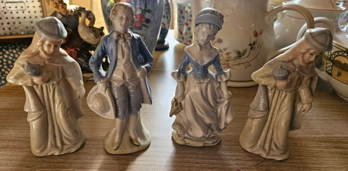 4 Small Blue and White Ornaments - Image 1