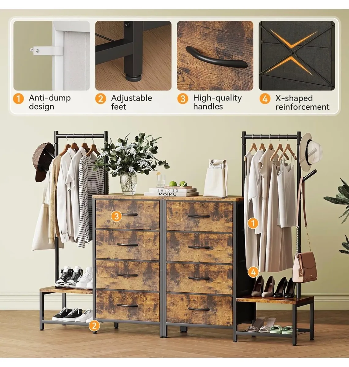 3 in 1 Chest of Drawers Bedroom, Including 4 Fabri - Image 4