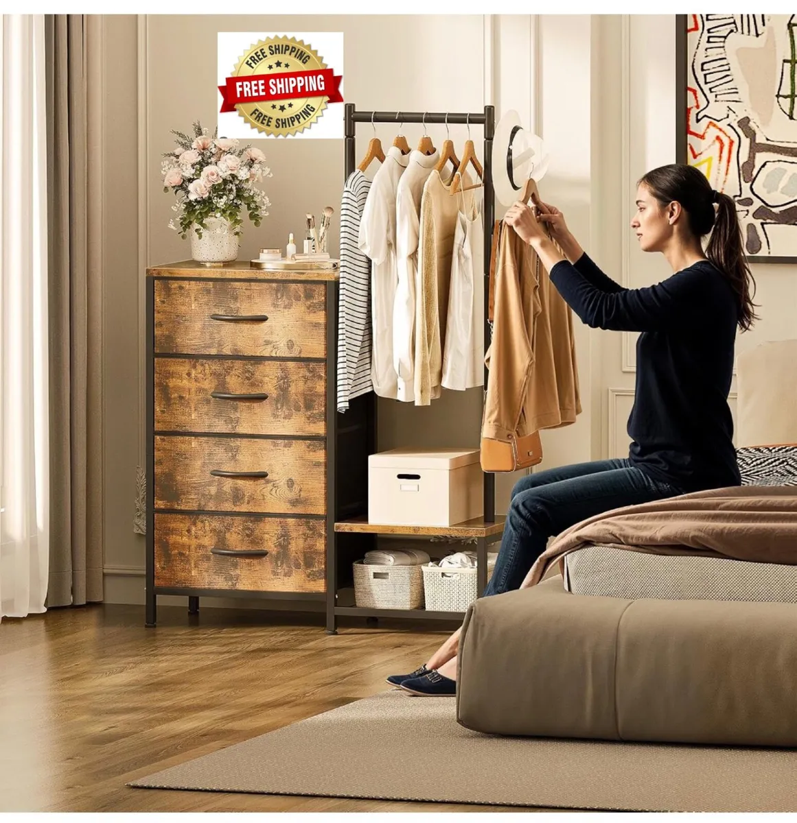 3 in 1 Chest of Drawers Bedroom, Including 4 Fabri - Image 1