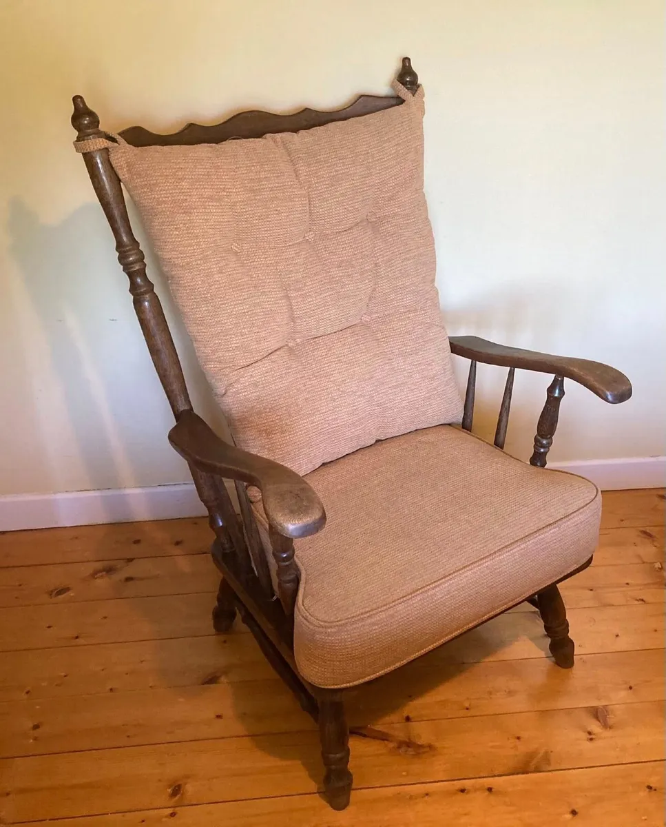 Vintage Wooden High-Back Armchair – Solid & Comfy - Image 1
