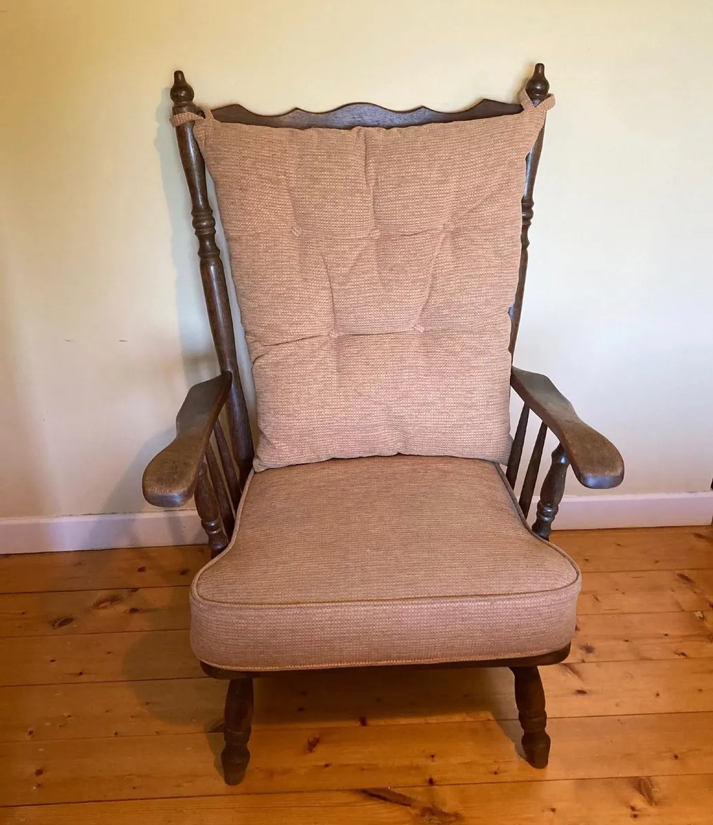 Vintage Wooden High-Back Armchair – Solid & Comfy - Image 2