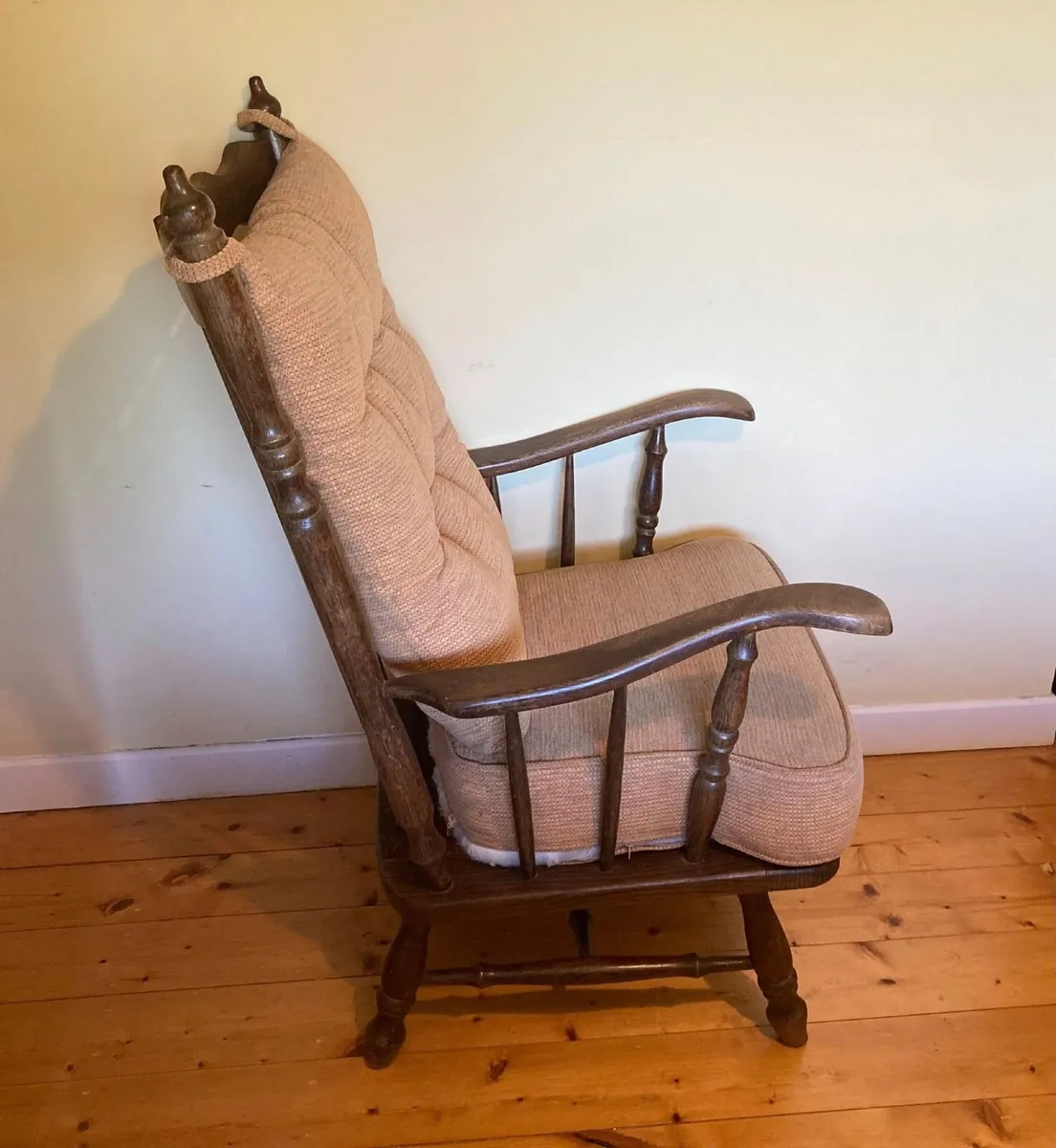 Vintage Wooden High-Back Armchair – Solid & Comfy - Image 3