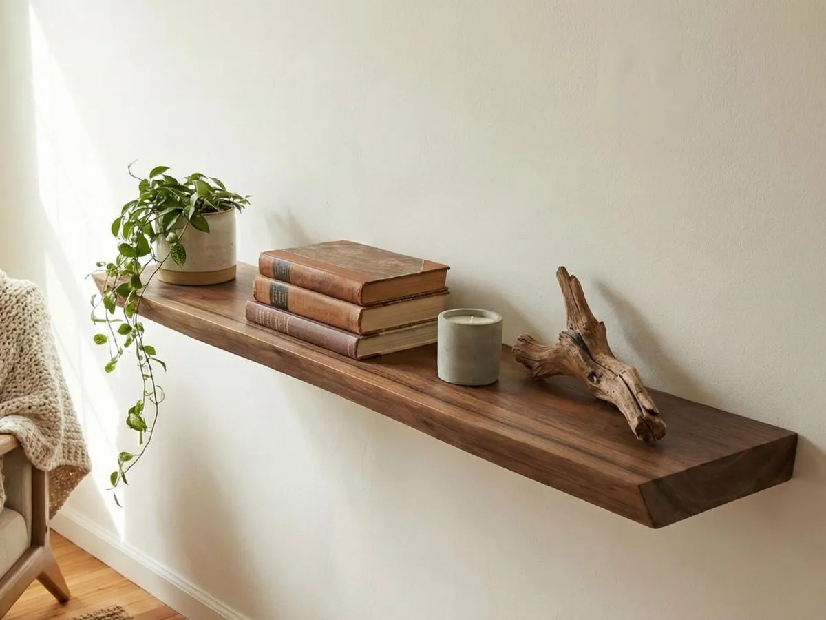Solid Walnut & Oak Floating Shelves Custom Size - Image 1
