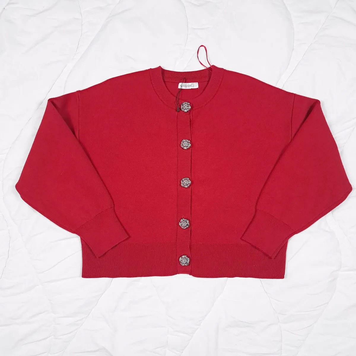 Dunnes Red Cardigan Floral Buttons 16UK/44EU - Image 2