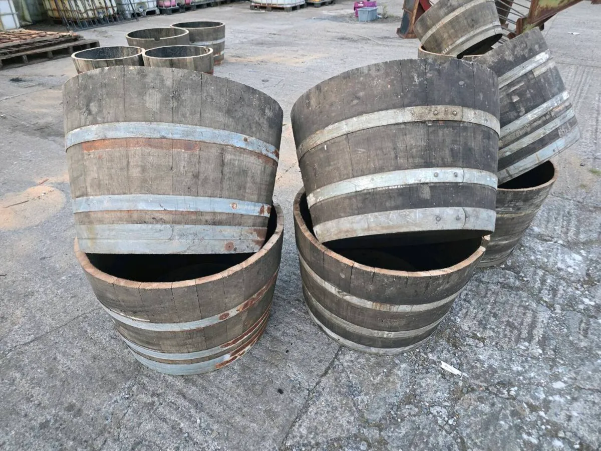 Oak Half Barrel Whiskey Planters - Image 1