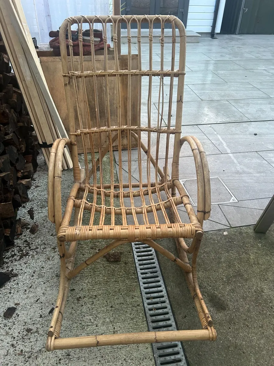 Vintage 1970s Bamboo & Rattan Rocking Chair – Boho - Image 3