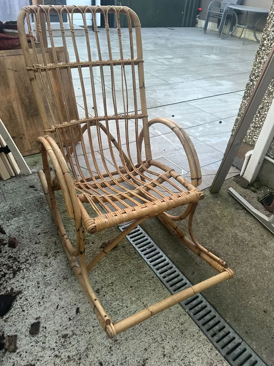 Vintage 1970s Bamboo & Rattan Rocking Chair – Boho - Image 1