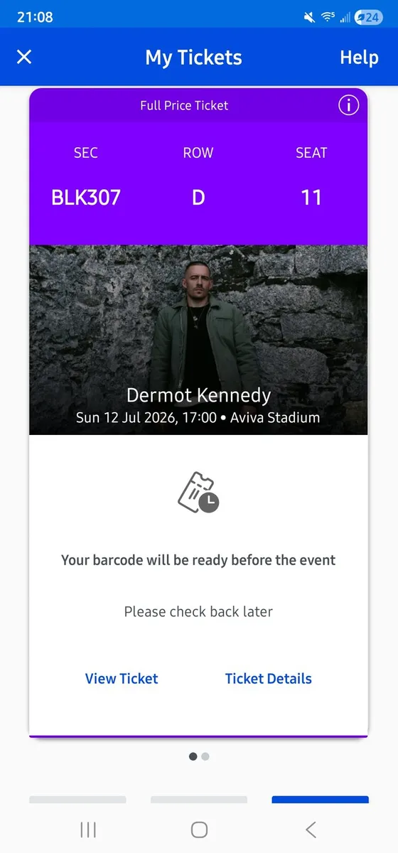 2x tickets for dermot Kennedy