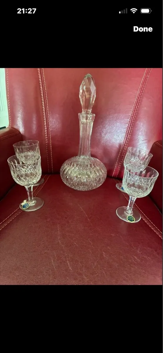 NEW-Vintage Thos Webb Crystal Decanter & Glasses S - Image 1