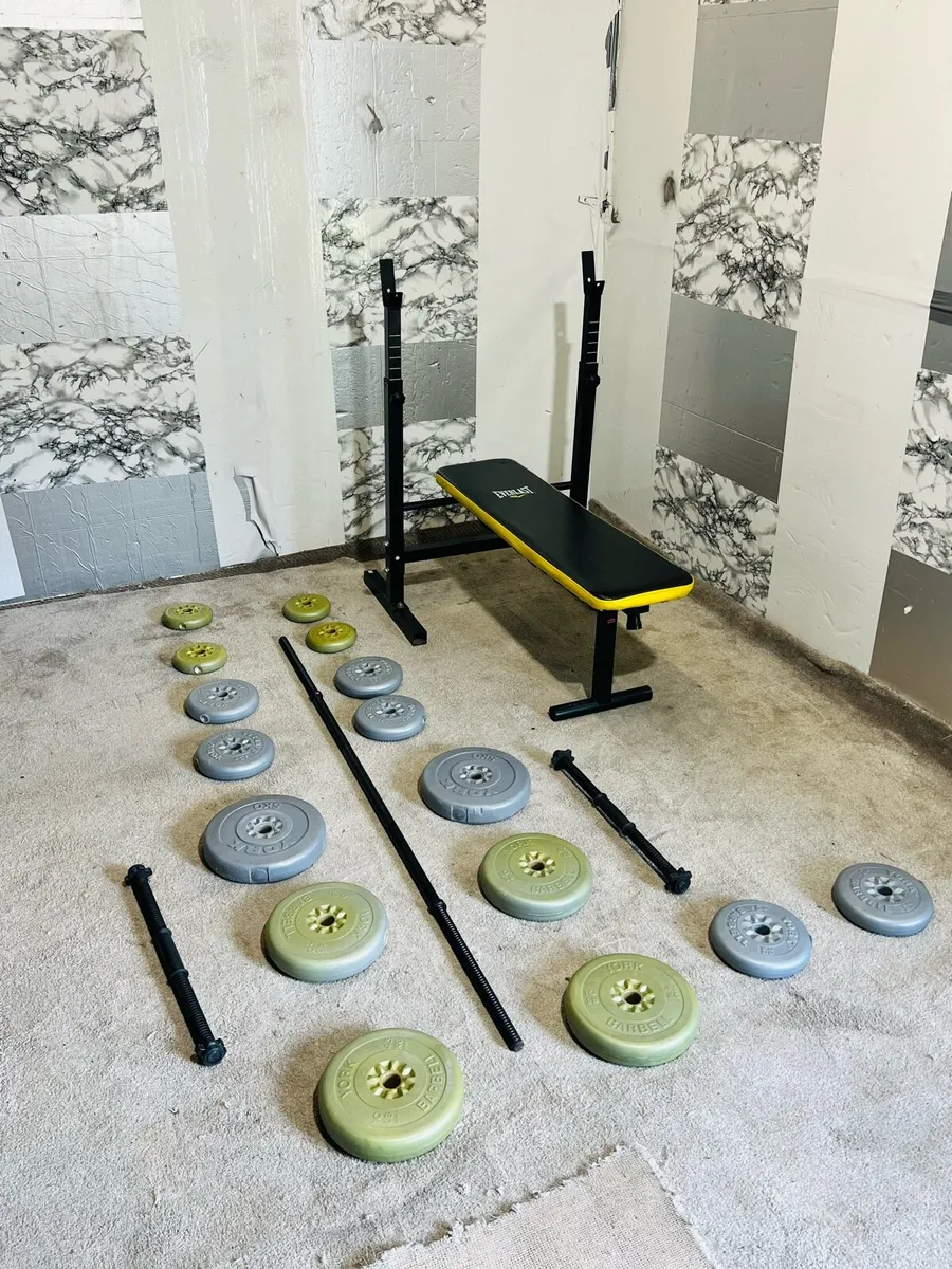 50KG BARBELL SET FOLDING WEIGHT BENCH - Image 2