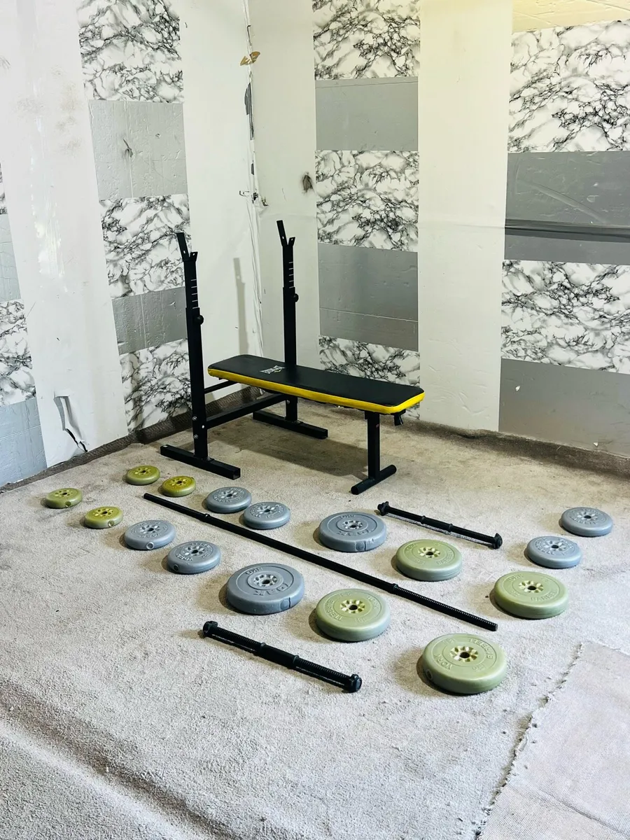 50KG BARBELL SET FOLDING WEIGHT BENCH - Image 1
