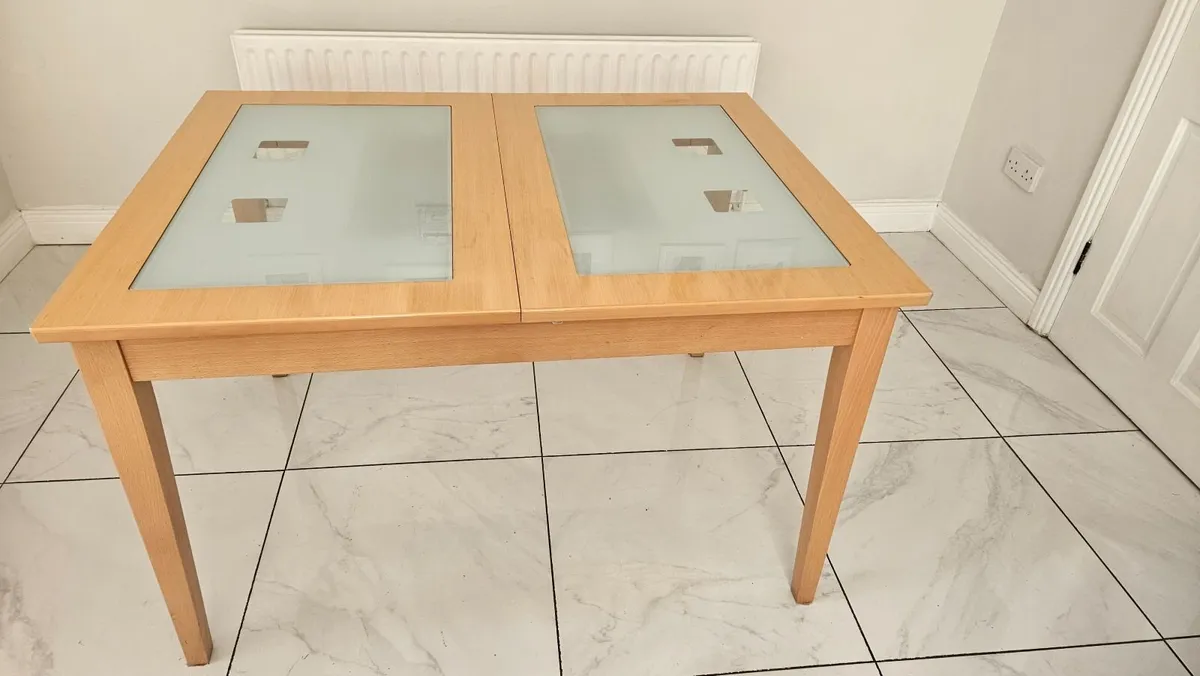 Extendable Light Wood Dining Table with Glass Pane - Image 2