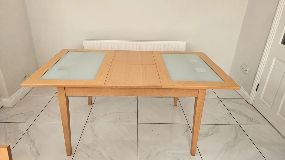 Extendable Light Wood Dining Table with Glass Pane - Image 3