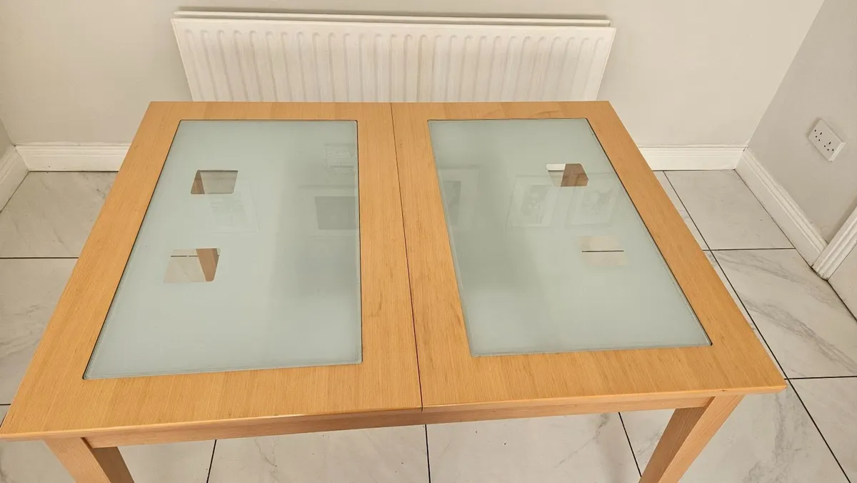 Extendable Light Wood Dining Table with Glass Pane - Image 4