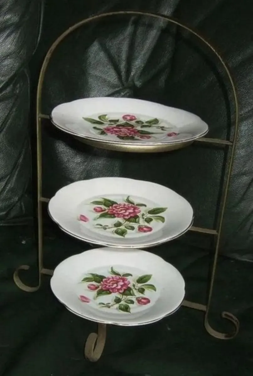 Vintage Wrought Iron & Bone China Serving Stand - Image 2