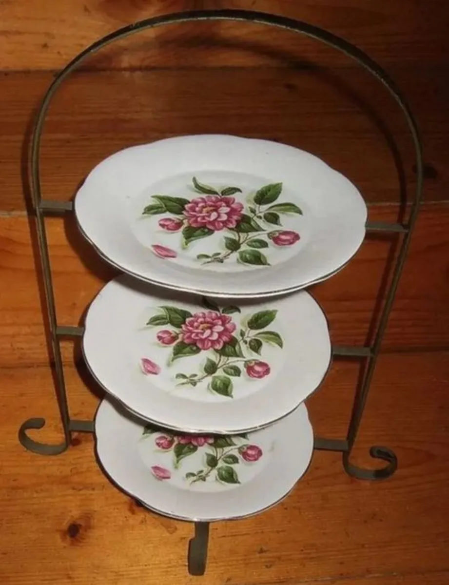 Vintage Wrought Iron & Bone China Serving Stand - Image 1