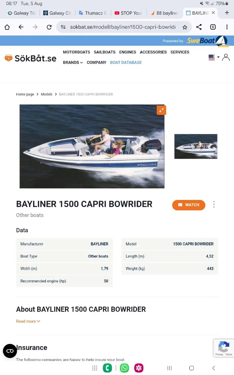 Boat Bayliner Bowrider Capri 1500 - Image 1