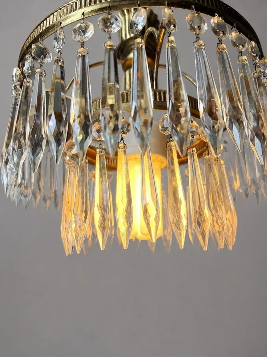 Vintage 1960s French Brass & Crystal Waterfall Chandelier - Image 3