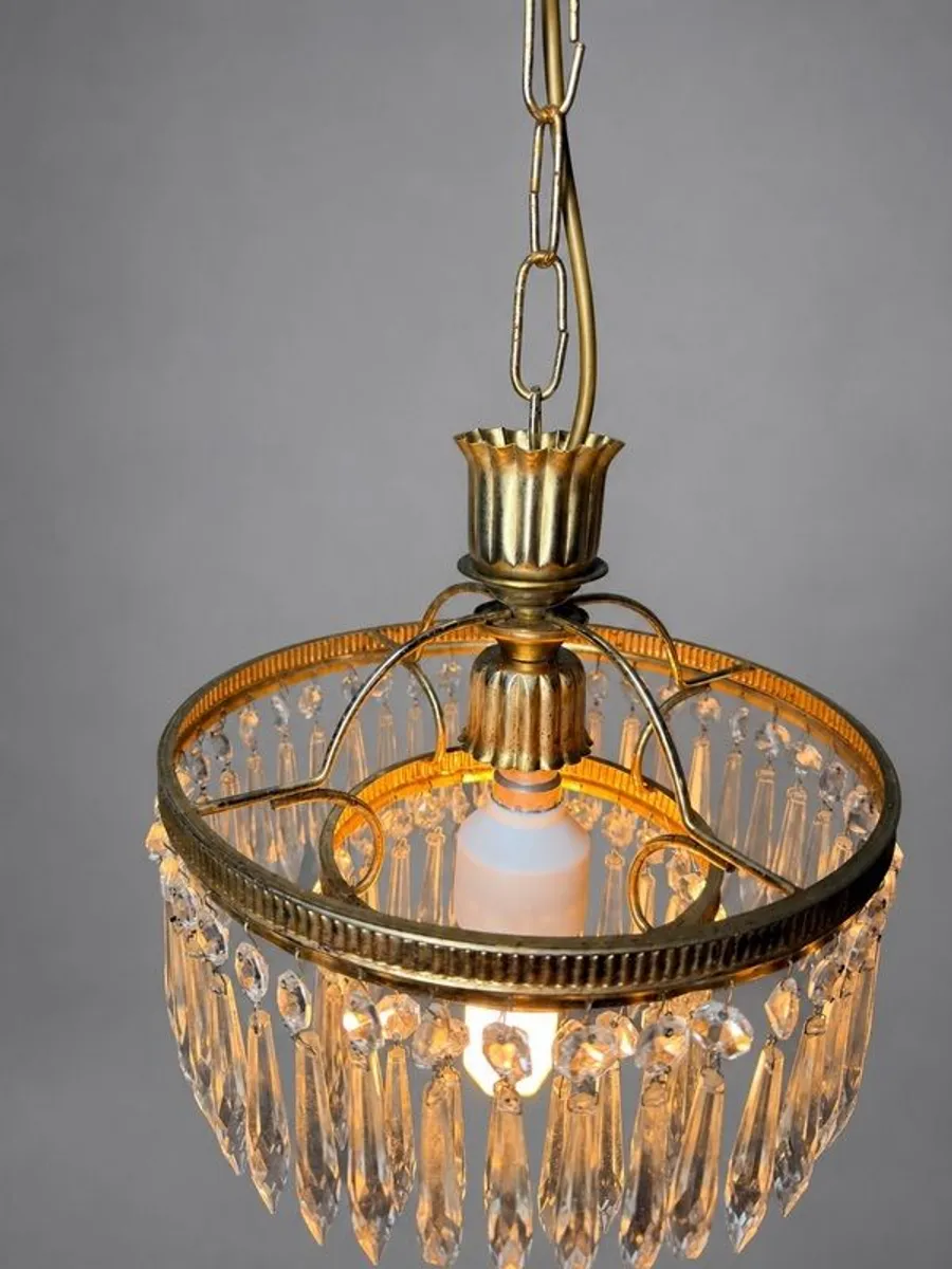 Vintage 1960s French Brass & Crystal Waterfall Chandelier - Image 4