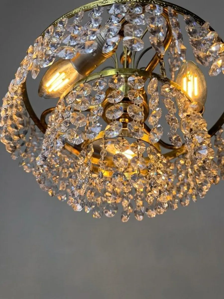 Vintage 1970s Brass & Crystal Chandelier - Image 2