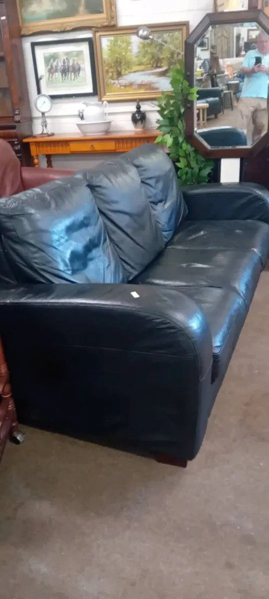 Black Leather Three Seat Sofa - Image 1