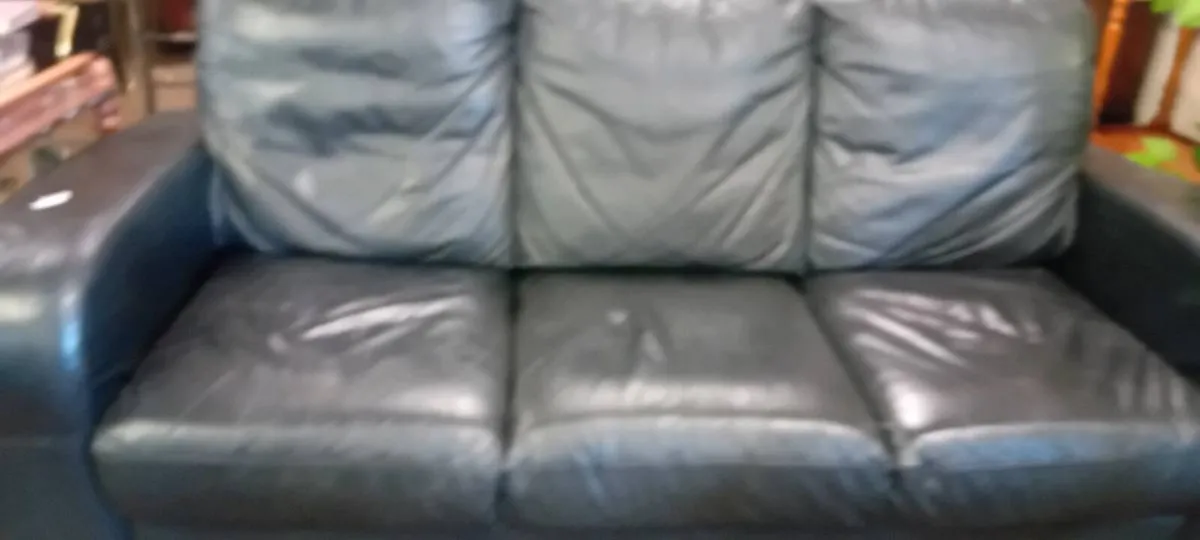 Black Leather Three Seat Sofa - Image 2