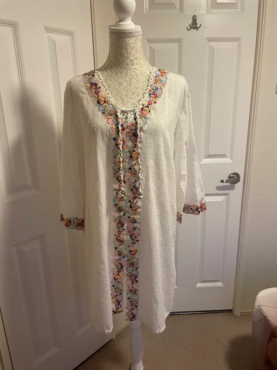 Siya White Boho Embroidered Tunic Dress – Cotton F - Image 1