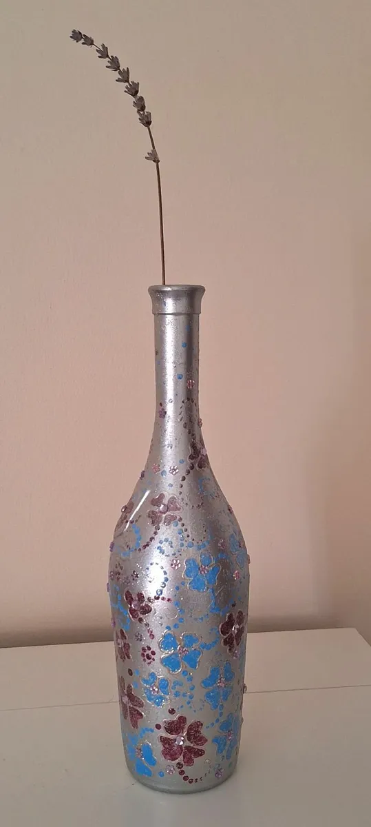 Hand-Painted Floral Silver Bottle - Image 1