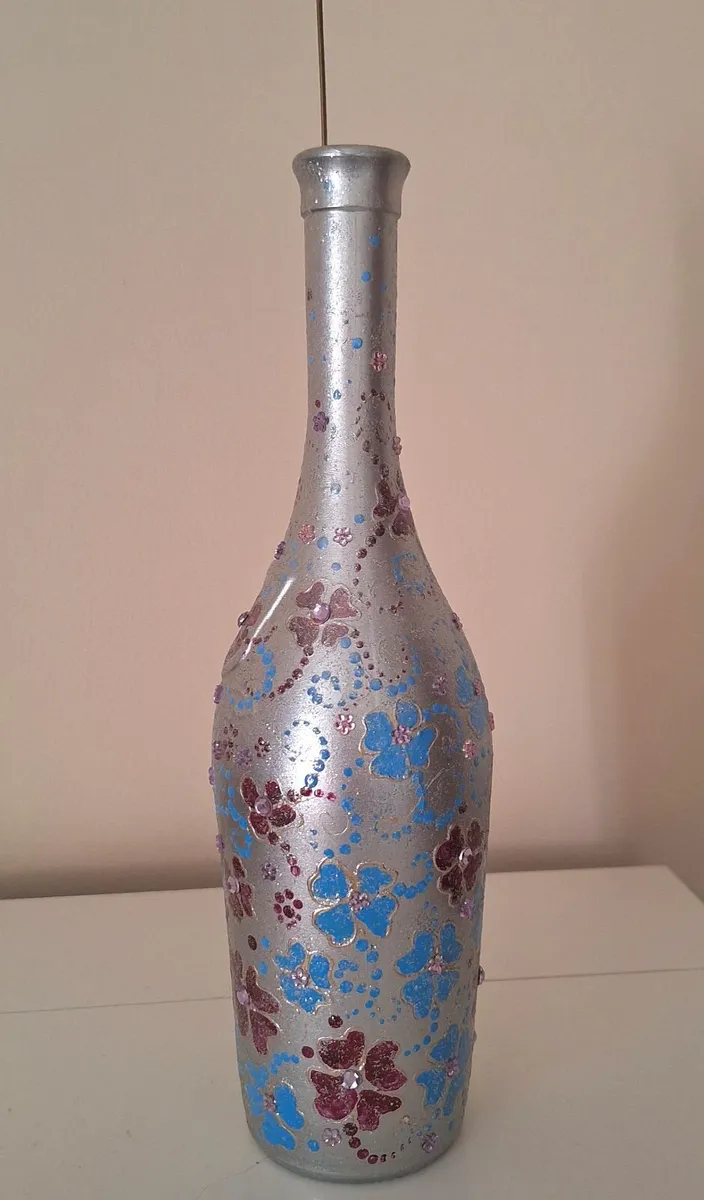 Hand-Painted Floral Silver Bottle - Image 3