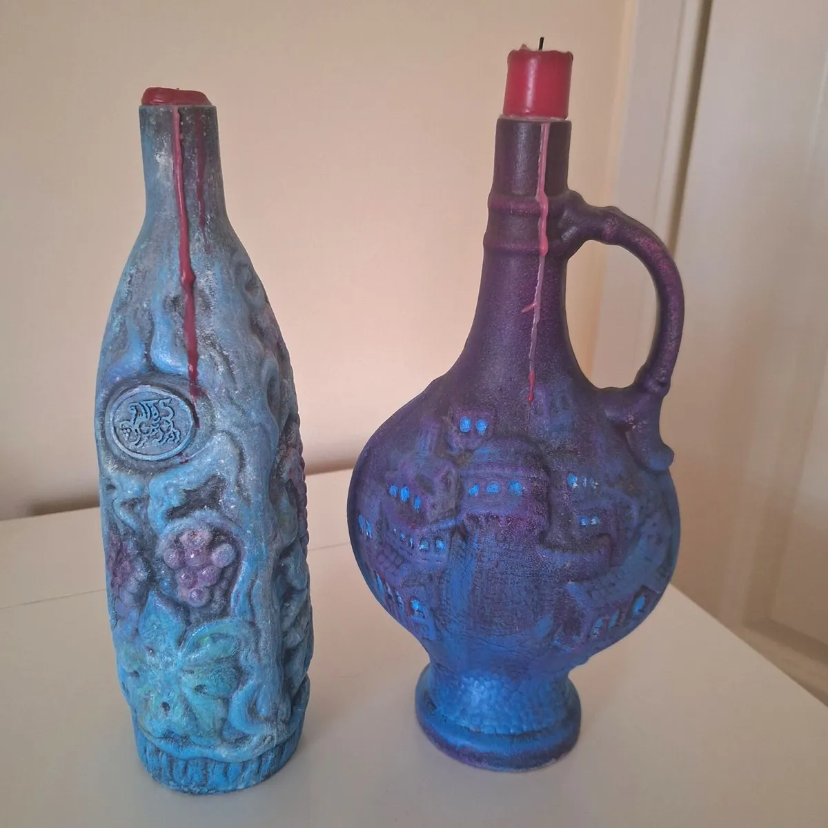 ​Hand-Painted Blue & Brown Floral Bottle - Image 4