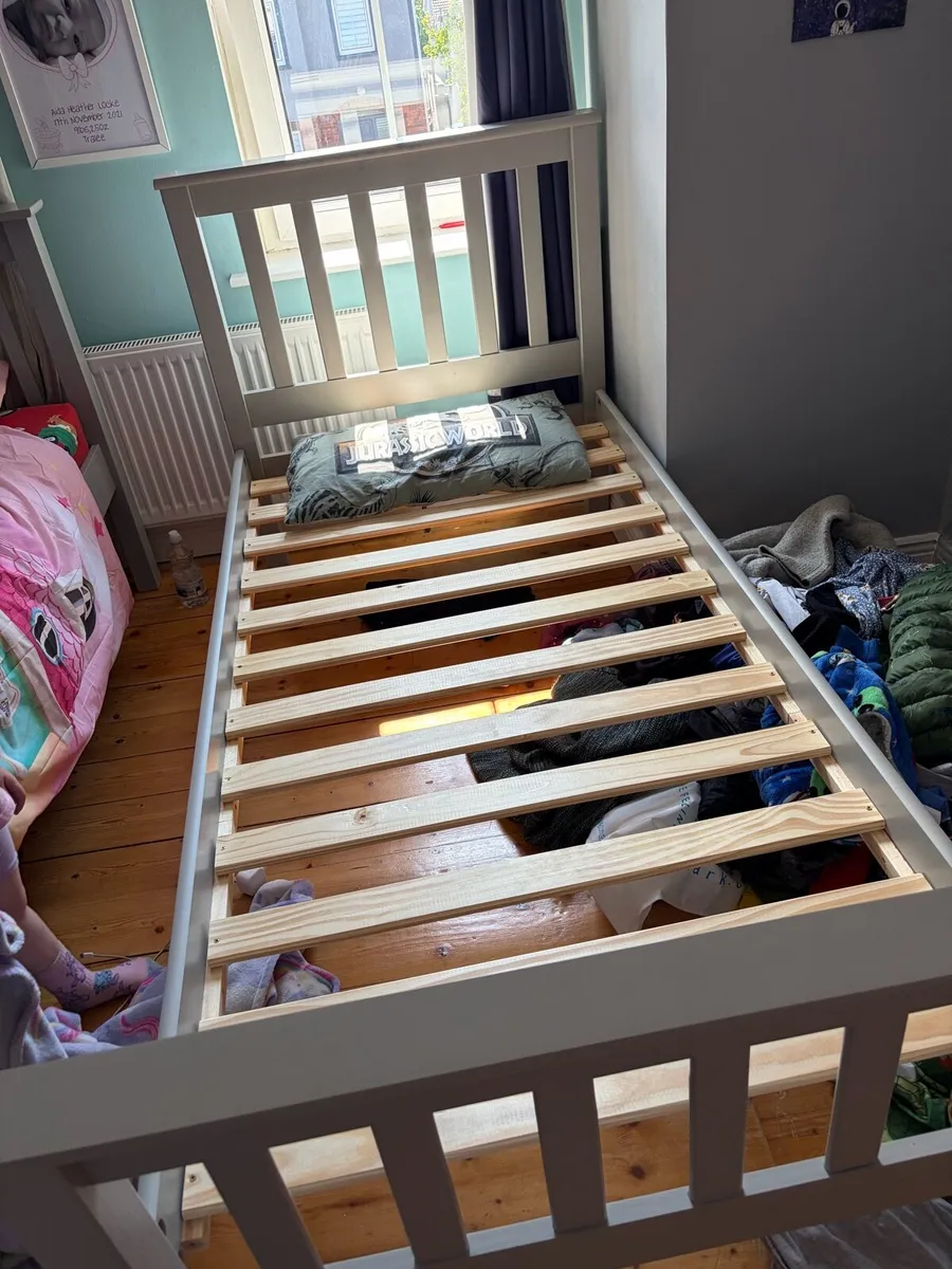 Grey timber single bed (without mattress) - Image 1