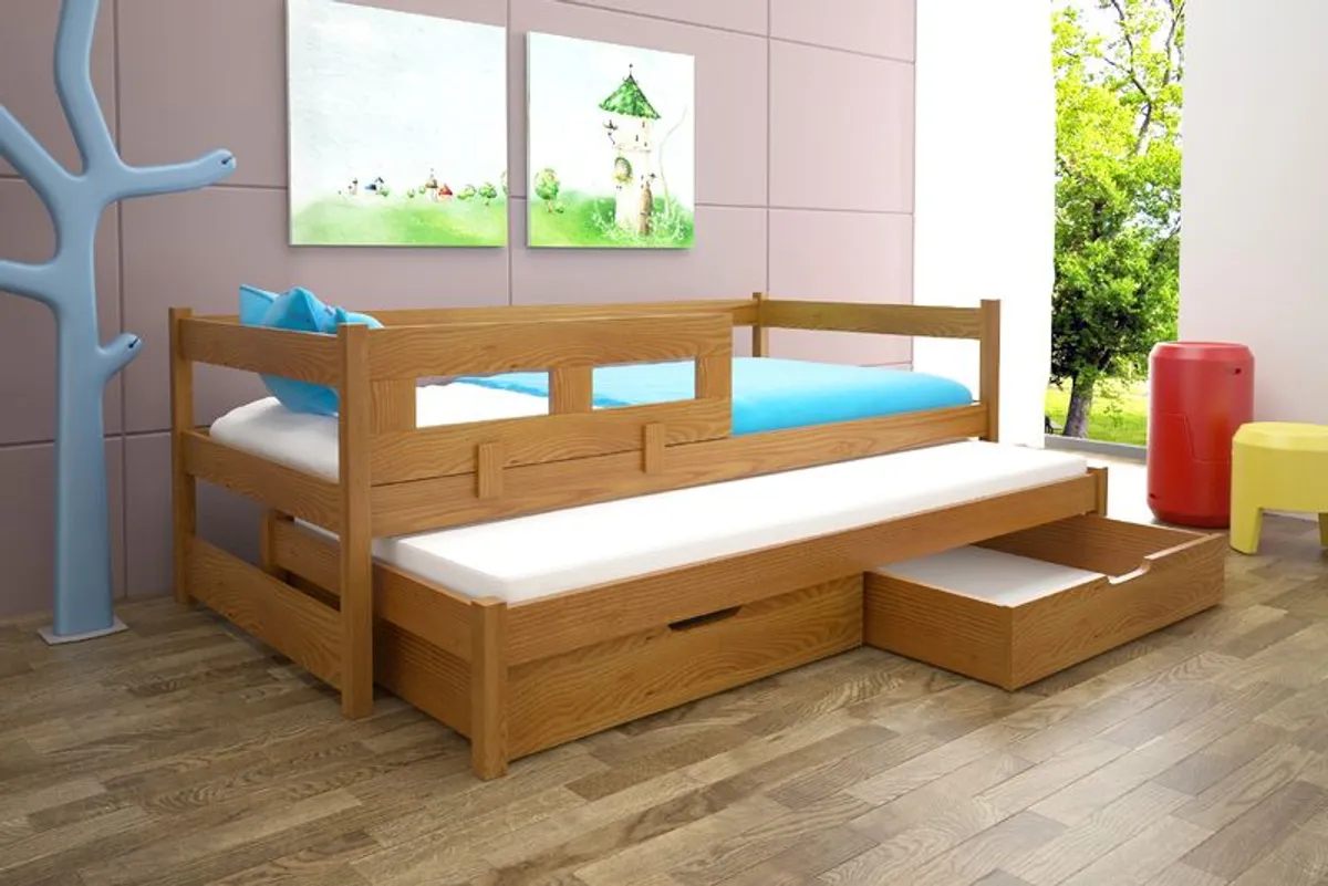 Trundle Bed Tomek + 2 mattresses real wood frame + 2 drawers - Image 4